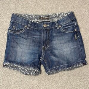 Silver Jeans Co Lacy Girls Dark Wash Floral Cuffed Denim Shorts Size 12 Blue